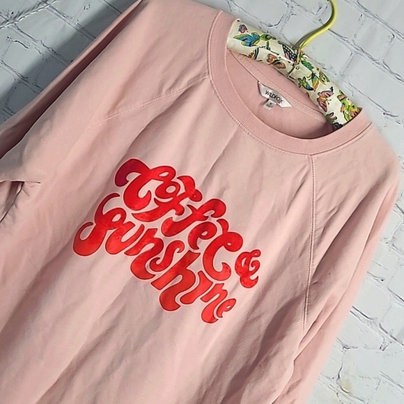Wildfox Coffee and Sunshine Print Oversized Light Pink Sweater Womens Size Med - Picture 8 of 17